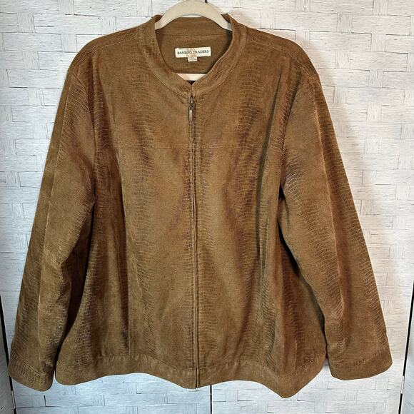 Bamboo traders leather mock neck round collar gator skin brown jacket plus size - Picture 1 of 11